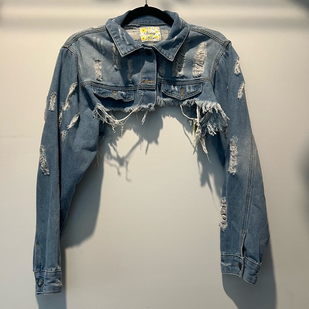 Cropped Distressed Denim Jacket size M